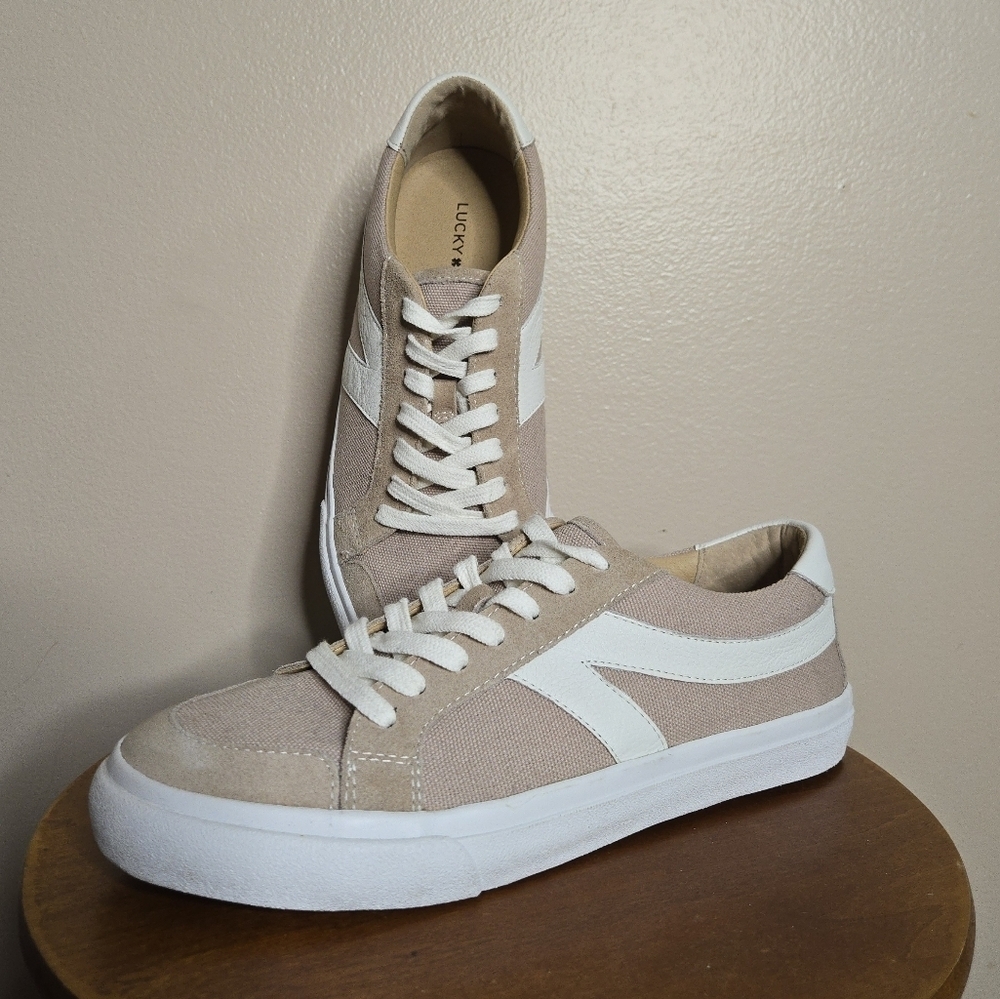 Lucky Brand Beige Canvas Sneakers with White Accents